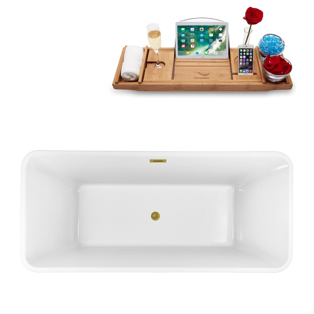 N1000BGL 71 in. Freestanding Rectangular Acrylic Bathtub and Tray in Glossy White with Centre Drain