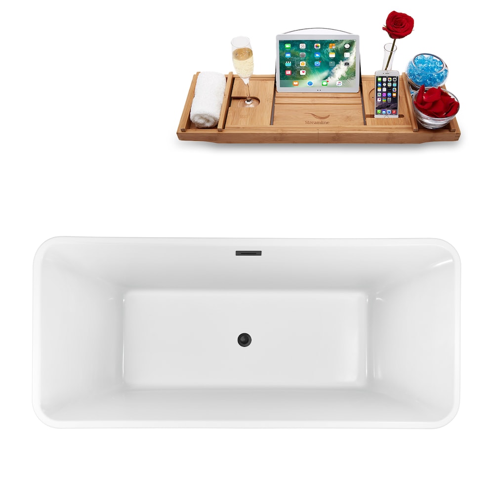 N1000BGM 71 in. Freestanding Rectangular Acrylic Bathtub and Tray in Glossy White with Centre Drain