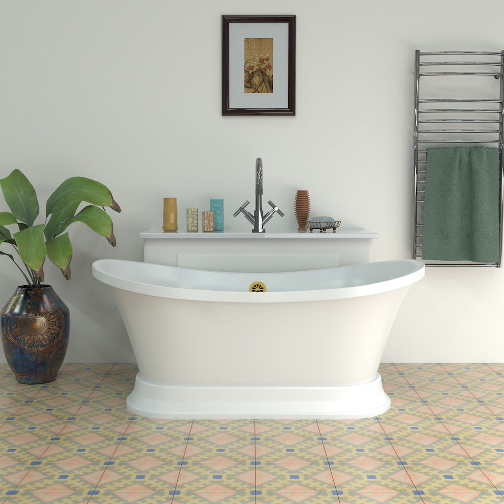 N10280BGL 60 inch Freestanding Oval Acrylic Bathtub in Glossy White with Centre Drain