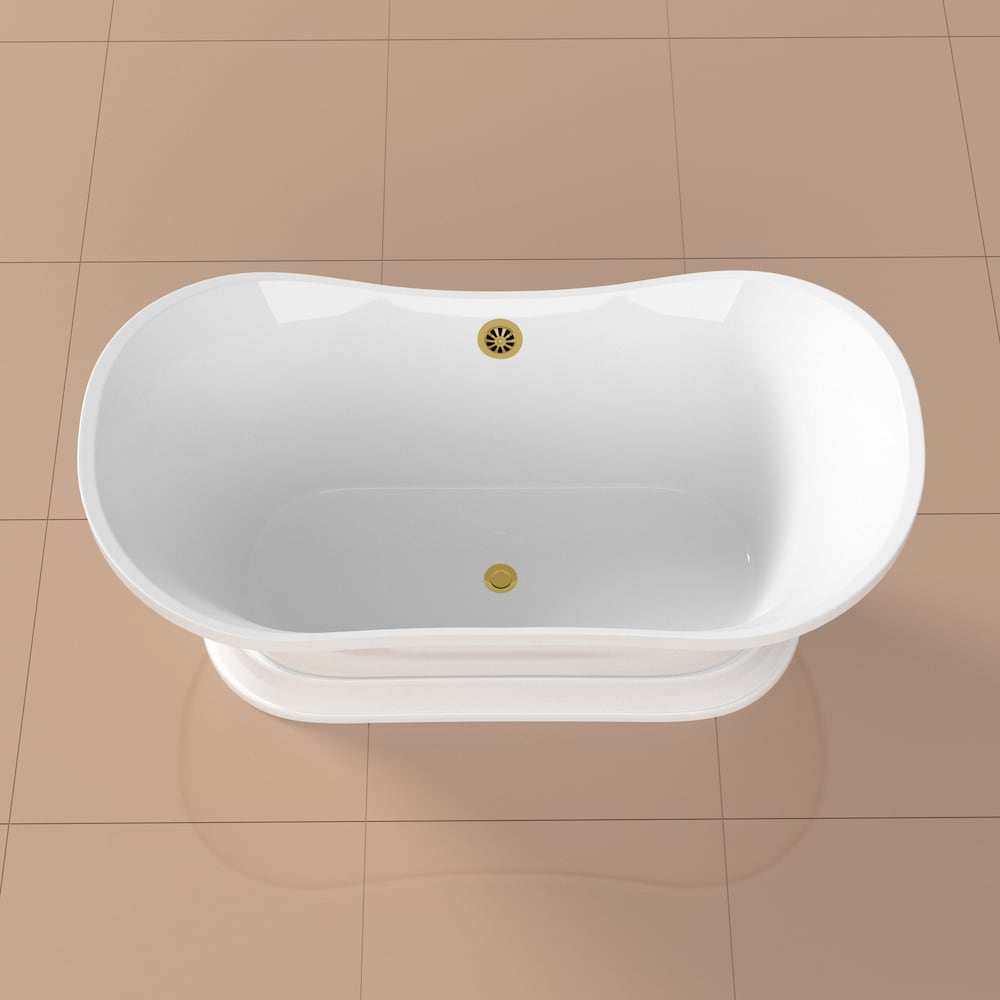 N10280BGL 60 inch Freestanding Oval Acrylic Bathtub in Glossy White with Centre Drain