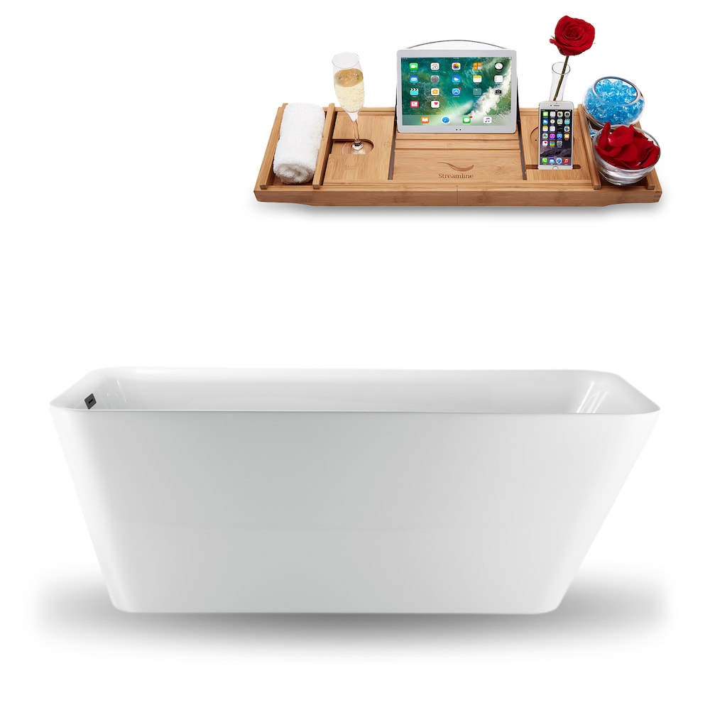 N1220BGM 67 in. Freestanding Rectangular Acrylic Bathtub, Tray in Glossy White with Reversible Drain