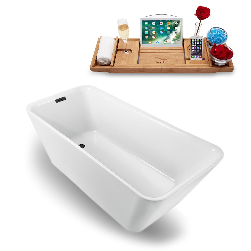 N1220BGM 67 in. Freestanding Rectangular Acrylic Bathtub, Tray in Glossy White with Reversible Drain