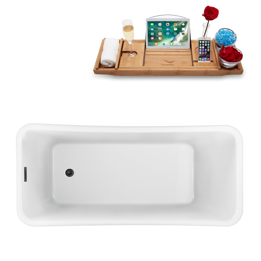 N1220BGM 67 in. Freestanding Rectangular Acrylic Bathtub, Tray in Glossy White with Reversible Drain