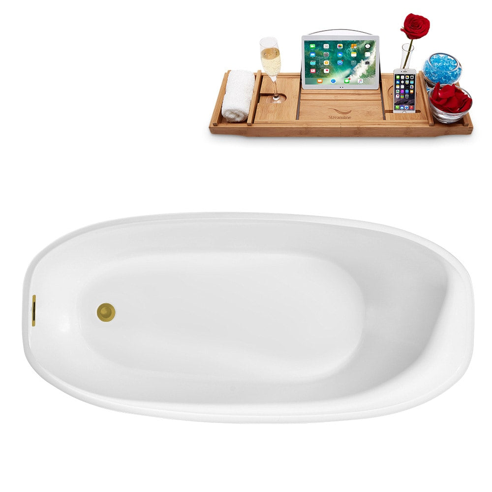 N1780BGL 59 in. Freestanding Oval Acrylic Bathtub and Tray in Glossy White with Reversible Drain