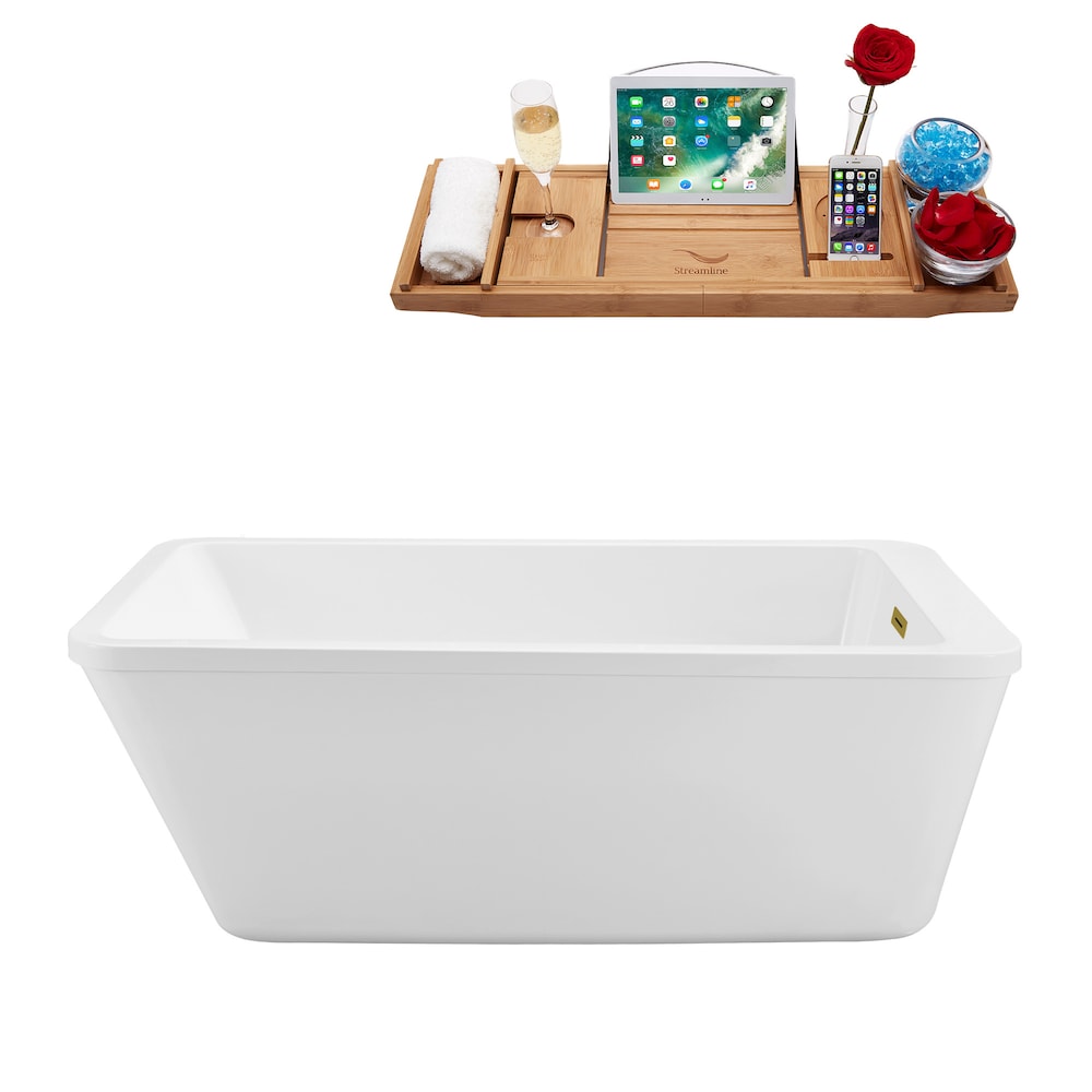 N240BGL 60 in. Freestanding Rectangular Acrylic Bathtub, Tray in Glossy White with Reversible Drain