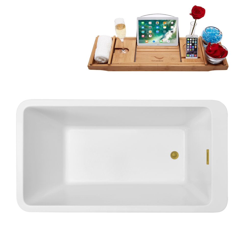 N240BGL 60 in. Freestanding Rectangular Acrylic Bathtub, Tray in Glossy White with Reversible Drain