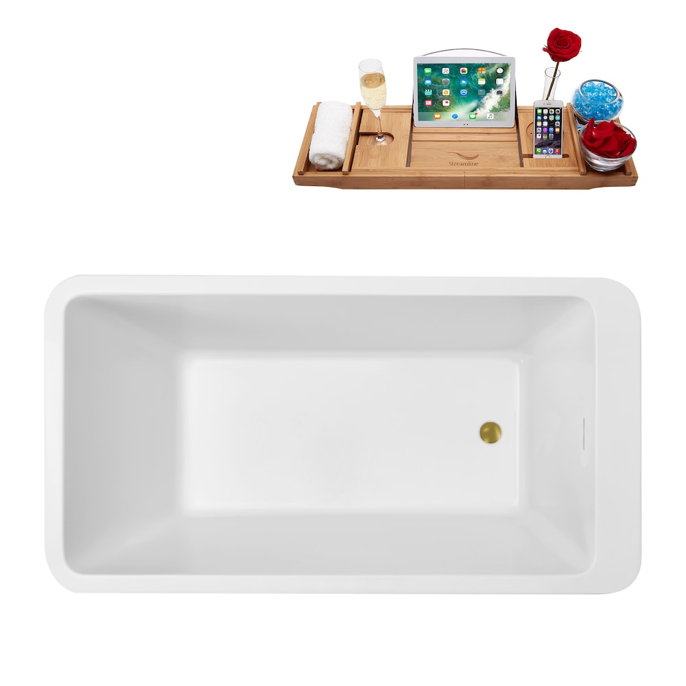 N250BGL 60 in. Freestanding Rectangular Acrylic Bathtub, Tray in Glossy White with Reversible Drain