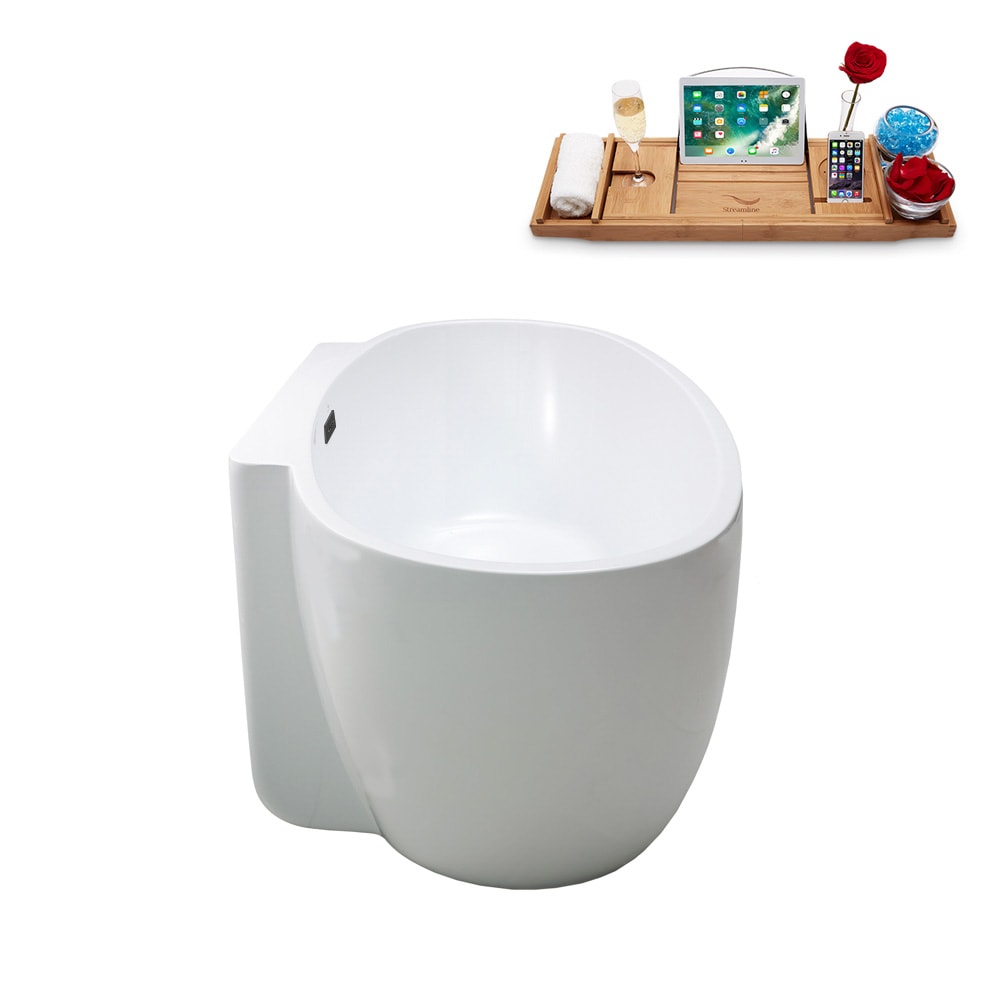 N300BGM 59 inch Freestanding Oval Acrylic Bathtub and Tray in Glossy White with Centre Drain