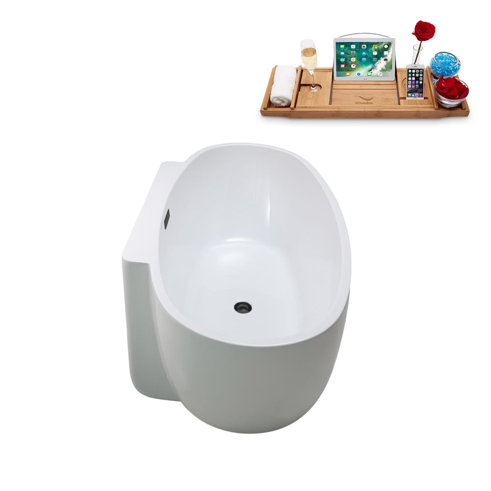 N300BGM 59 inch Freestanding Oval Acrylic Bathtub and Tray in Glossy White with Centre Drain