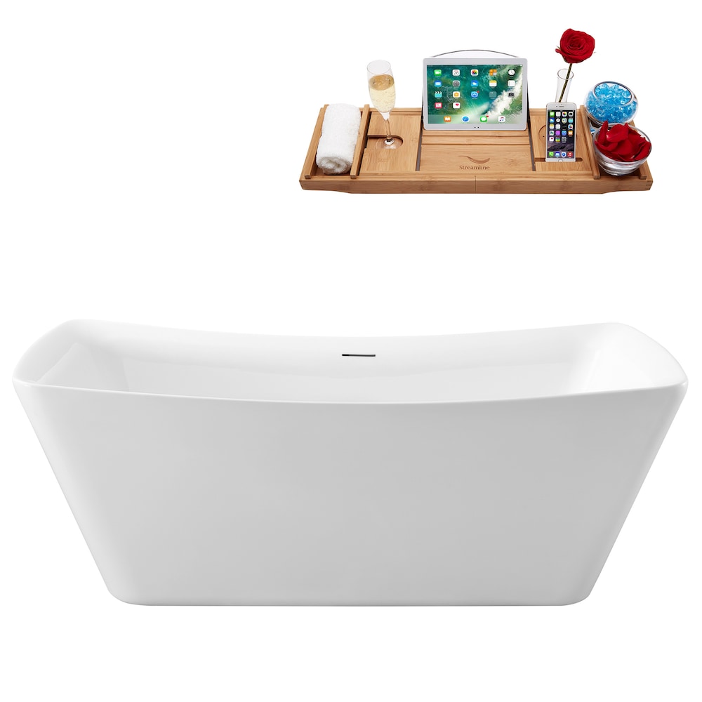 N550BGL 62 in. Freestanding Rectangular Acrylic Bathtub and Tray in Glossy White with Centre Drain