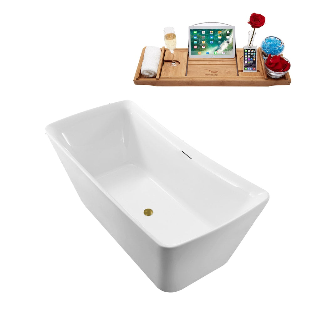 N550BGL 62 in. Freestanding Rectangular Acrylic Bathtub and Tray in Glossy White with Centre Drain