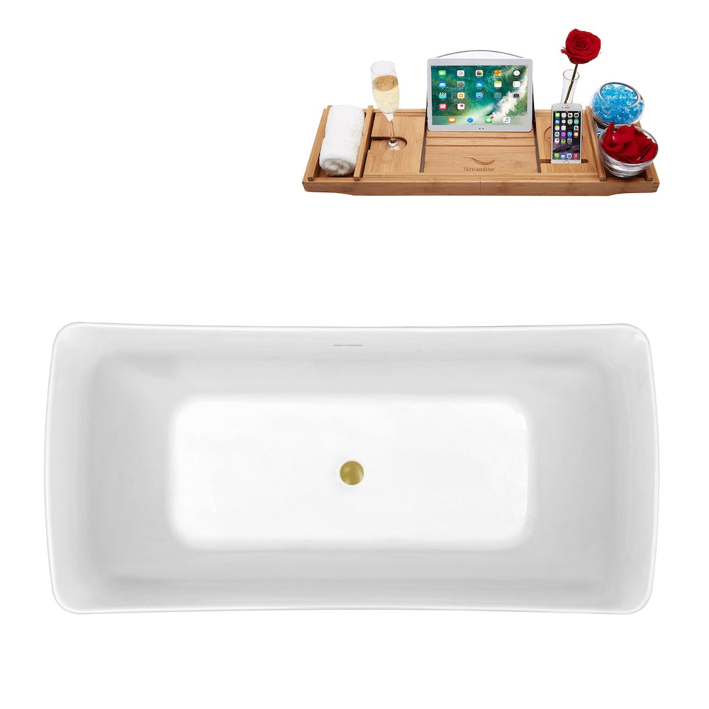 N550BGL 62 in. Freestanding Rectangular Acrylic Bathtub and Tray in Glossy White with Centre Drain