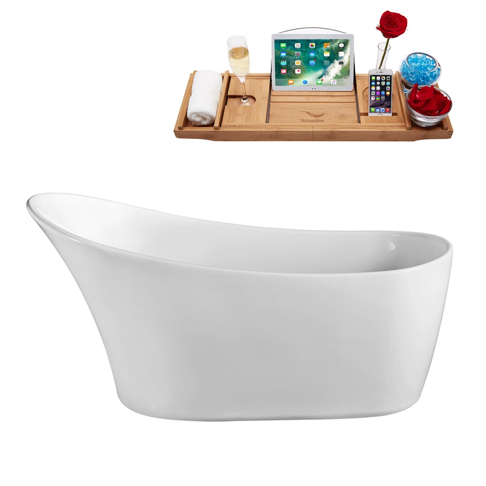 N822-IN-BGL 67 in. Freestanding Oval Acrylic Bathtub and Tray in Glossy White with Reversible Drain