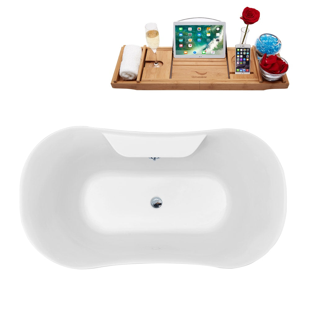 N100BGM-CH 60 inch Clawfoot Oval Acrylic Bathtub and Tray in Glossy White with Centre Drain