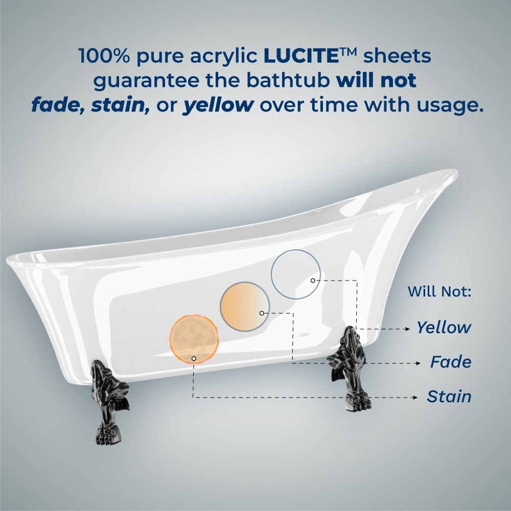 N100BGM-GLD 60 inch Clawfoot Oval Acrylic Bathtub and Tray in Glossy White with Centre Drain