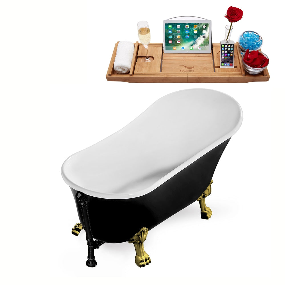 N345BGL-BL 67 inch Clawfoot Oval Acrylic Bathtub and Tray in Glossy Black with Reversible Drain