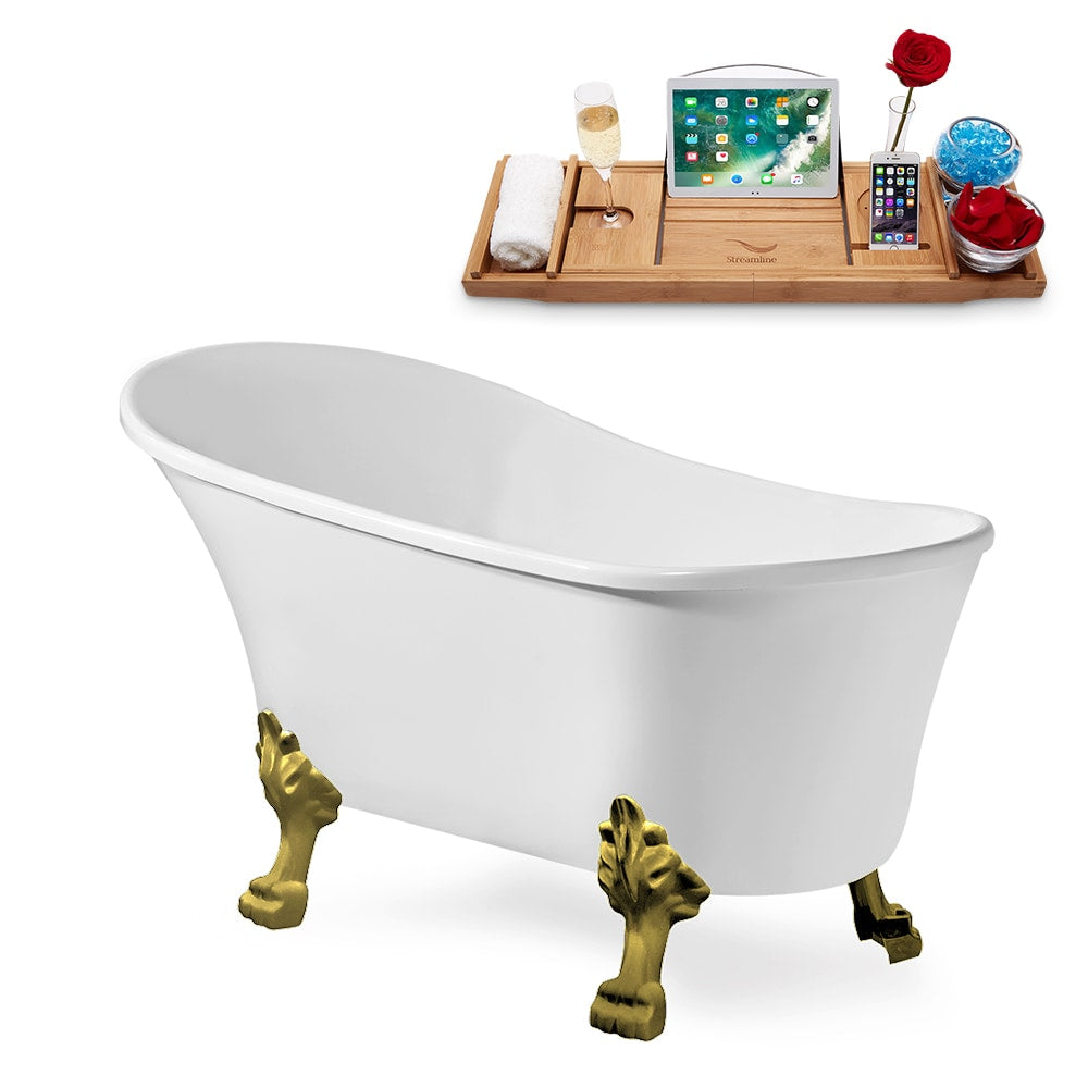 N347BGL-IN-BNK 59 in. Clawfoot Oval Acrylic Bathtub and Tray in Glossy White with Reversible Drain