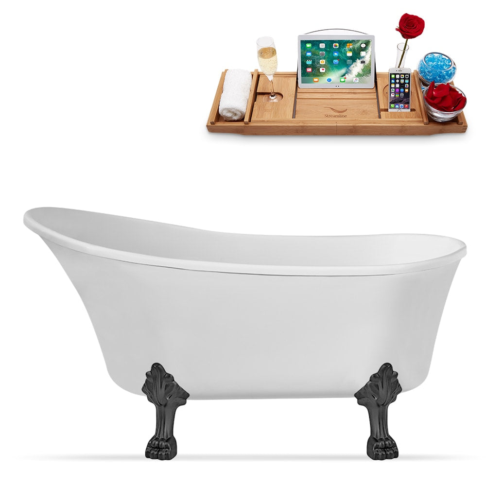 N347BGM-IN-BGM 59 in. Clawfoot Oval Acrylic Bathtub and Tray in Glossy White with Reversible Drain