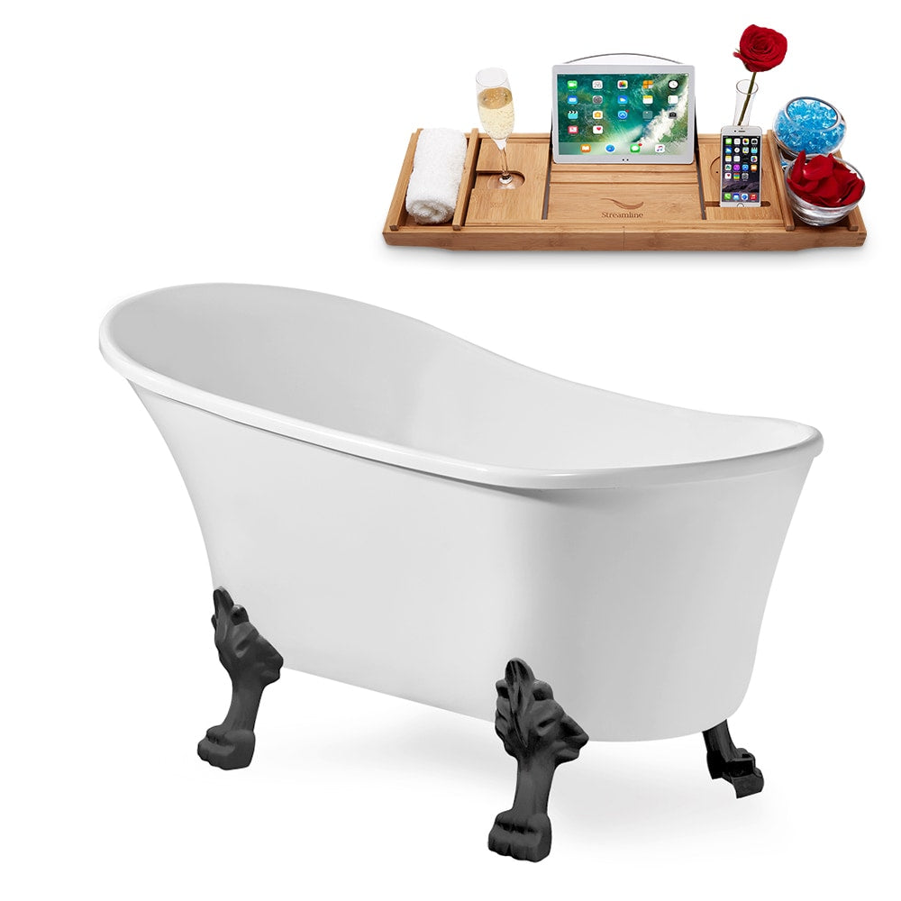 N347BGM-IN-BGM 59 in. Clawfoot Oval Acrylic Bathtub and Tray in Glossy White with Reversible Drain
