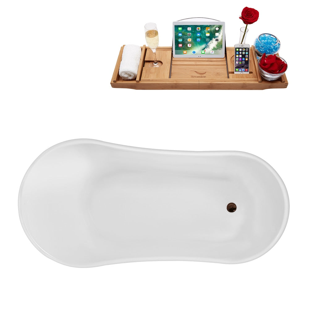 Baignoire ovale en acrylique sur pattes de 59 po N347BGM-IN-ORB avec plateau et drain réversible en blanc brillant