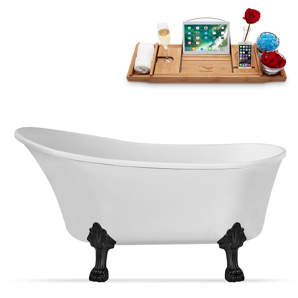 N347BL-IN-BGL 59 in. Clawfoot Oval Acrylic Bathtub and Tray in Glossy White with Reversible Drain