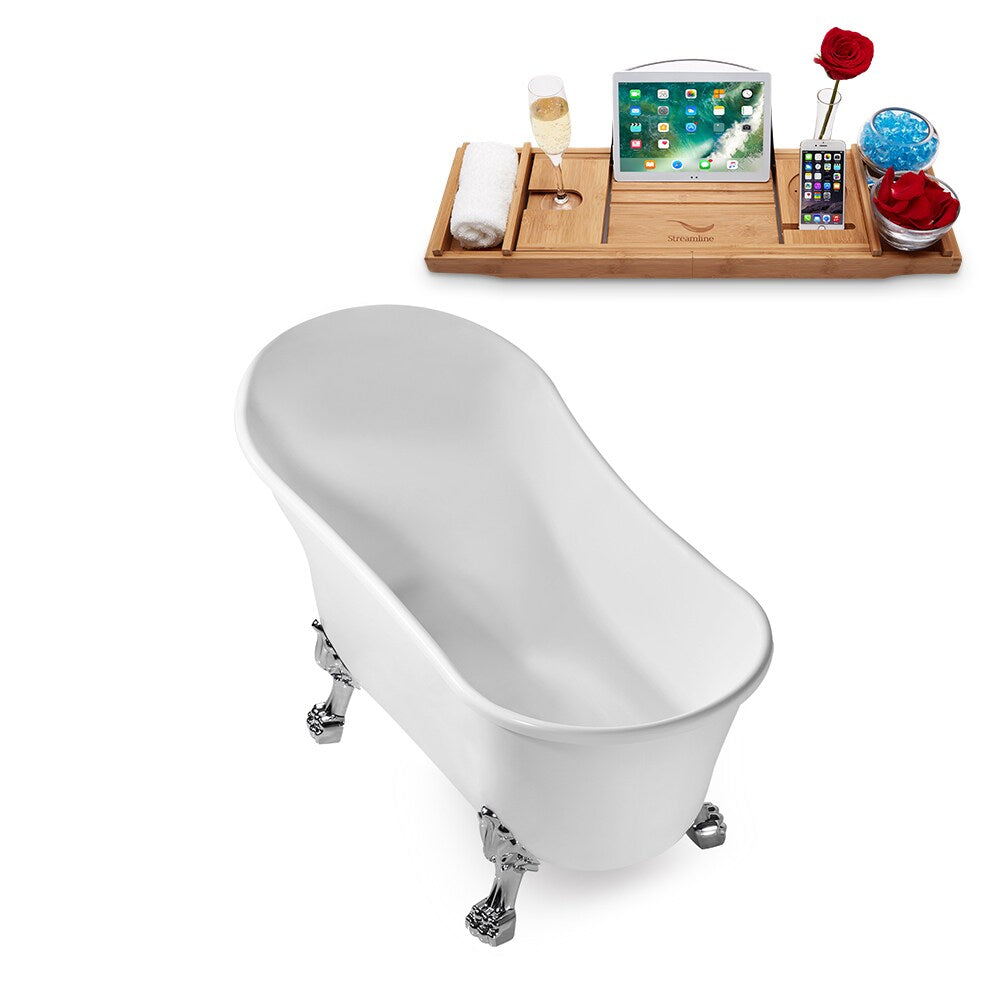 N347CH-IN-BGL 59 in. Clawfoot Oval Acrylic Bathtub and Tray in Glossy White with Reversible Drain