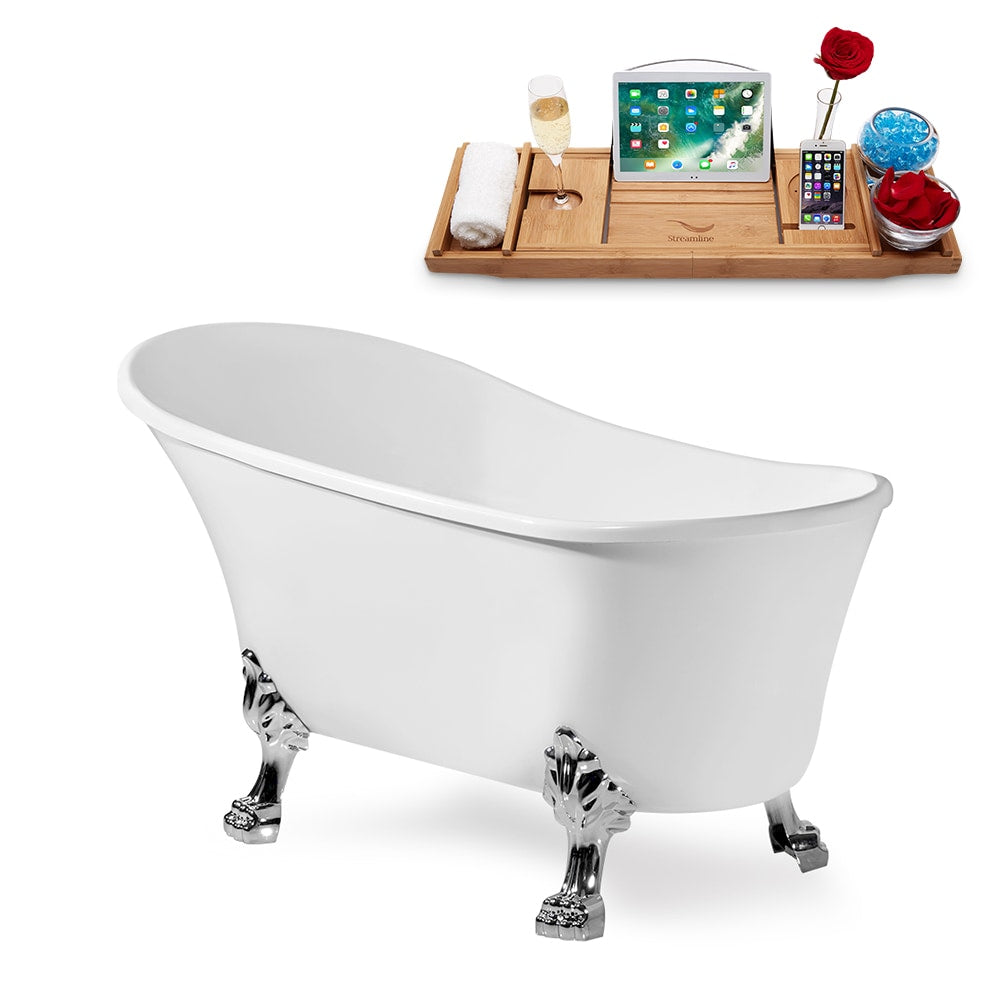N347CH-IN-BGM 59 in. Clawfoot Oval Acrylic Bathtub and Tray in Glossy White with Reversible Drain