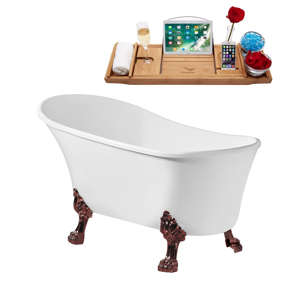 N347ORB-IN-BGL 59 in. Clawfoot Oval Acrylic Bathtub and Tray in Glossy White with Reversible Drain