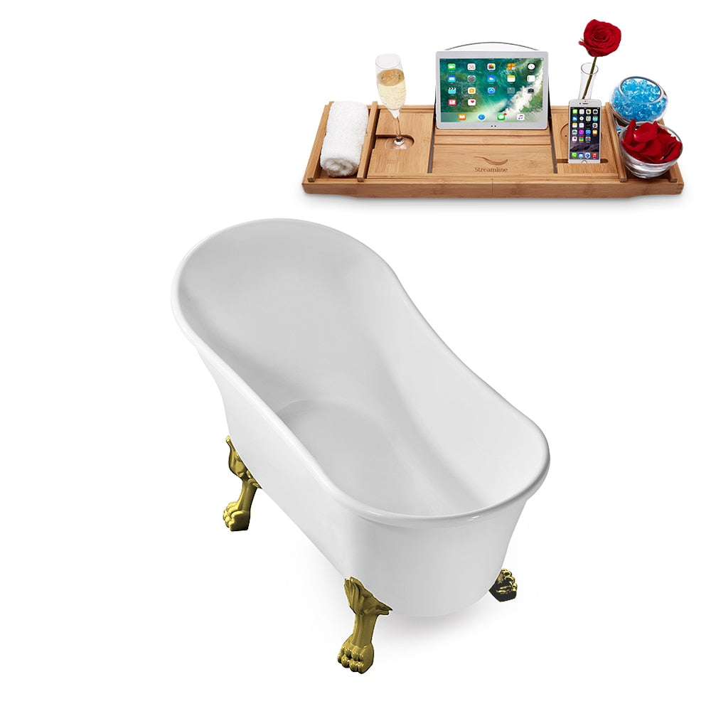 N349BGL-IN-BL 67 in. Clawfoot Oval Acrylic Bathtub and Tray in Glossy White with Reversible Drain