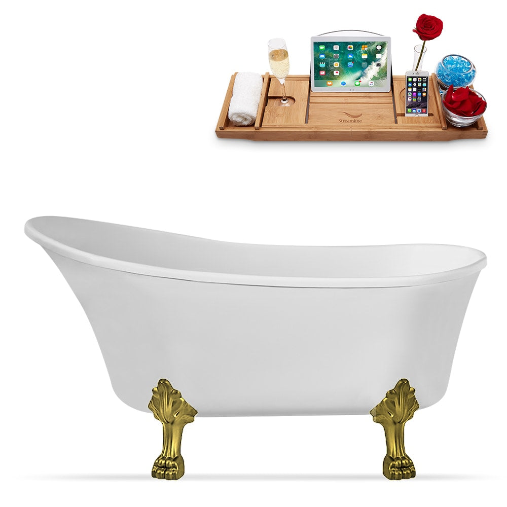N349BGL-IN-BNK 67 in. Clawfoot Oval Acrylic Bathtub and Tray in Glossy White with Reversible Drain
