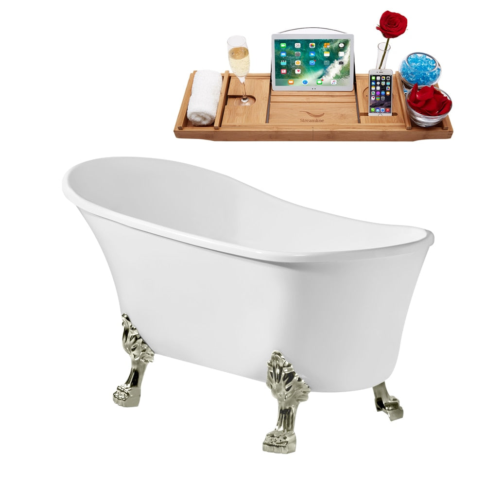 N349BNK-IN-BGL 67 in. Clawfoot Oval Acrylic Bathtub and Tray in Glossy White with Reversible Drain