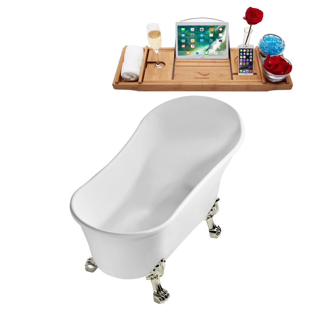 N349BNK-IN-BGL 67 in. Clawfoot Oval Acrylic Bathtub and Tray in Glossy White with Reversible Drain