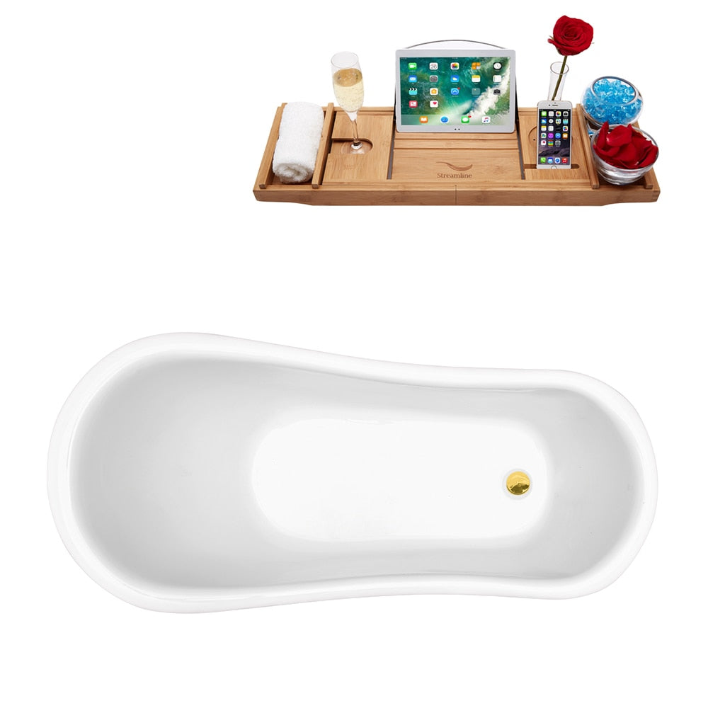 N480BGM-IN-GLD 61 in. Clawfoot Oval Acrylic Bathtub and Tray in Glossy White with Reversible Drain