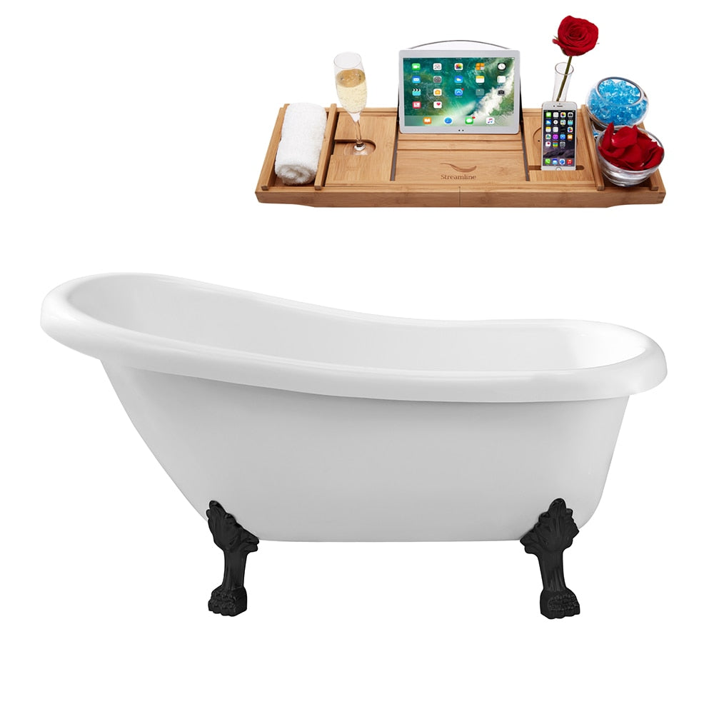 N480BL-IN-BGM 61 in. Clawfoot Oval Acrylic Bathtub and Tray in Glossy White with Reversible Drain