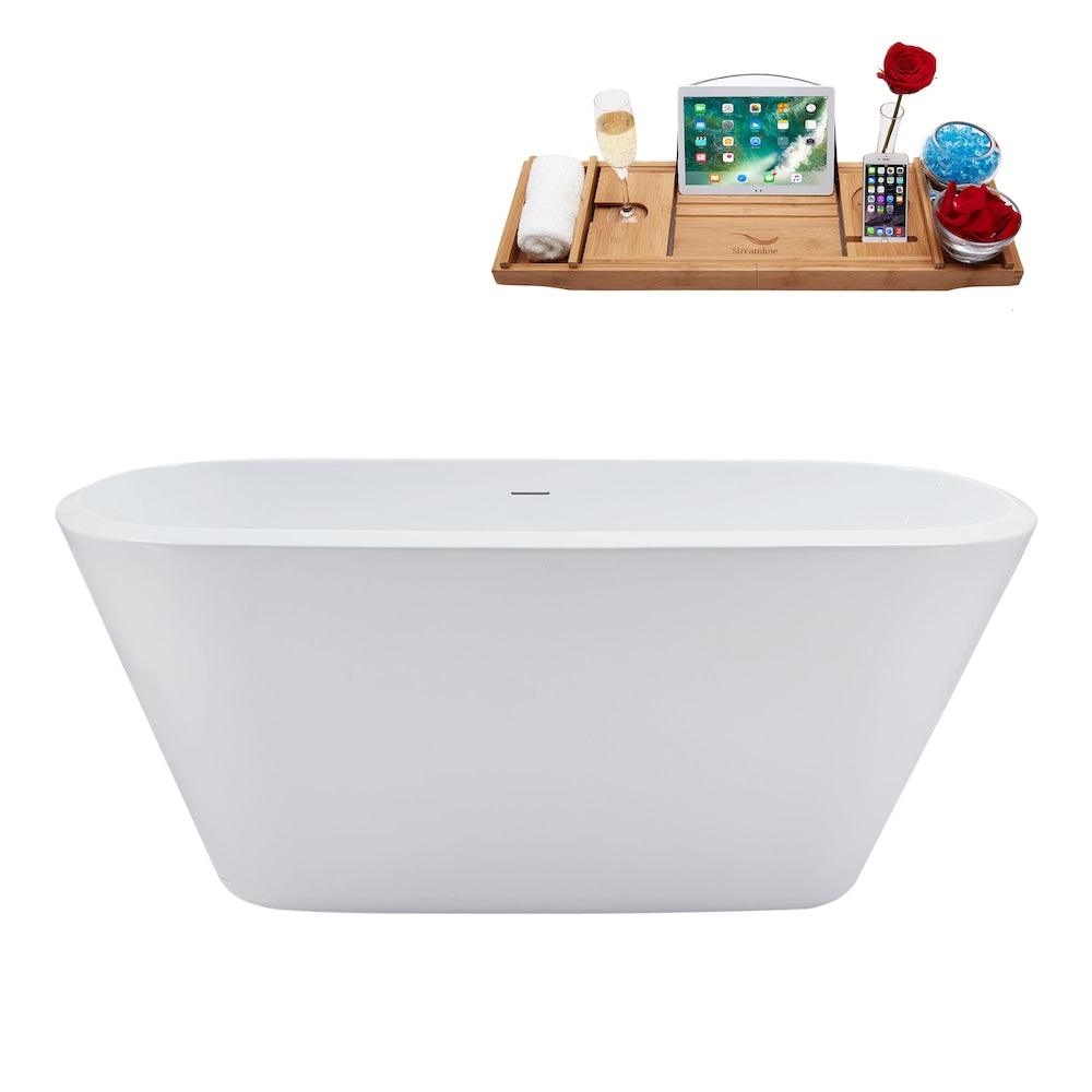 N3640BGL 59 in. Freestanding Rectangular Acrylic Bathtub and Tray in Glossy White with Center Drain