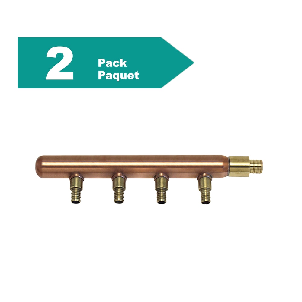 Manifold 3/4-inch PEX Inlet x Close End x 4 Branch 1/2-inch PEX Pack of 2
