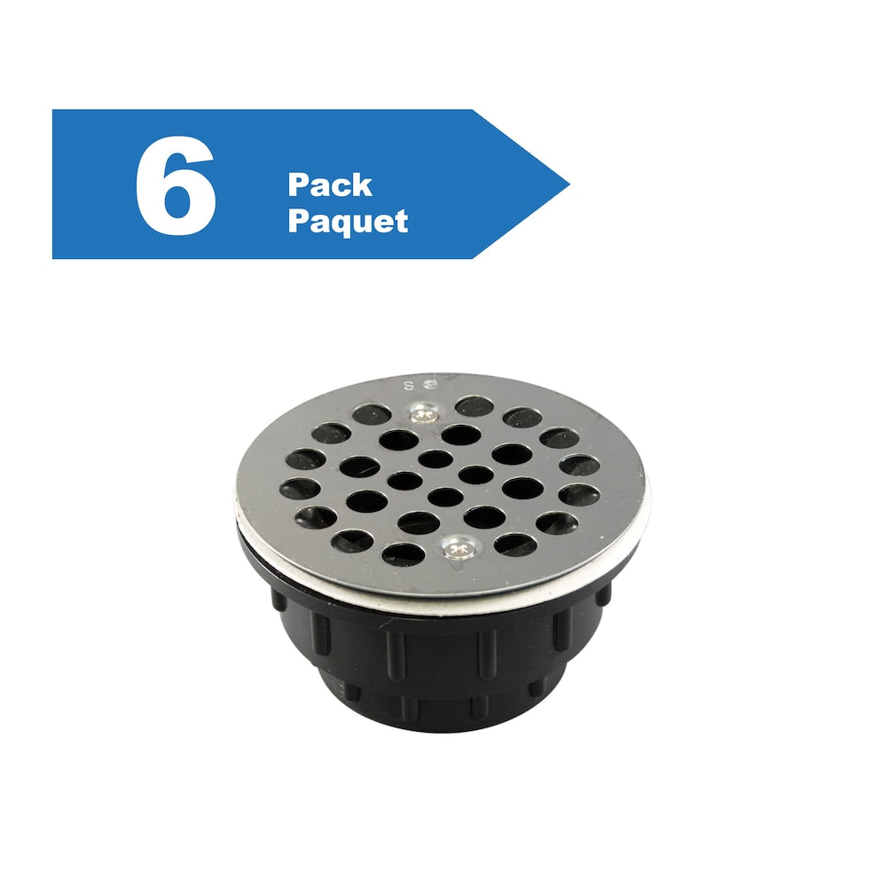Drain de douche 2 pouces EZ Install, grille en acier inoxydable, paquet de 6