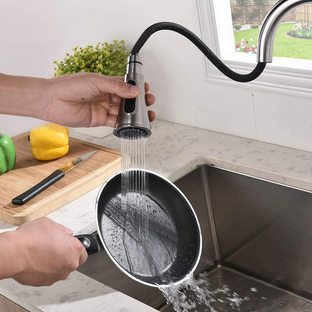Single-Handle Stainless Steel Pull Down Sprayer Kitchen Faucet with Escutcheon in Brushed Nickel