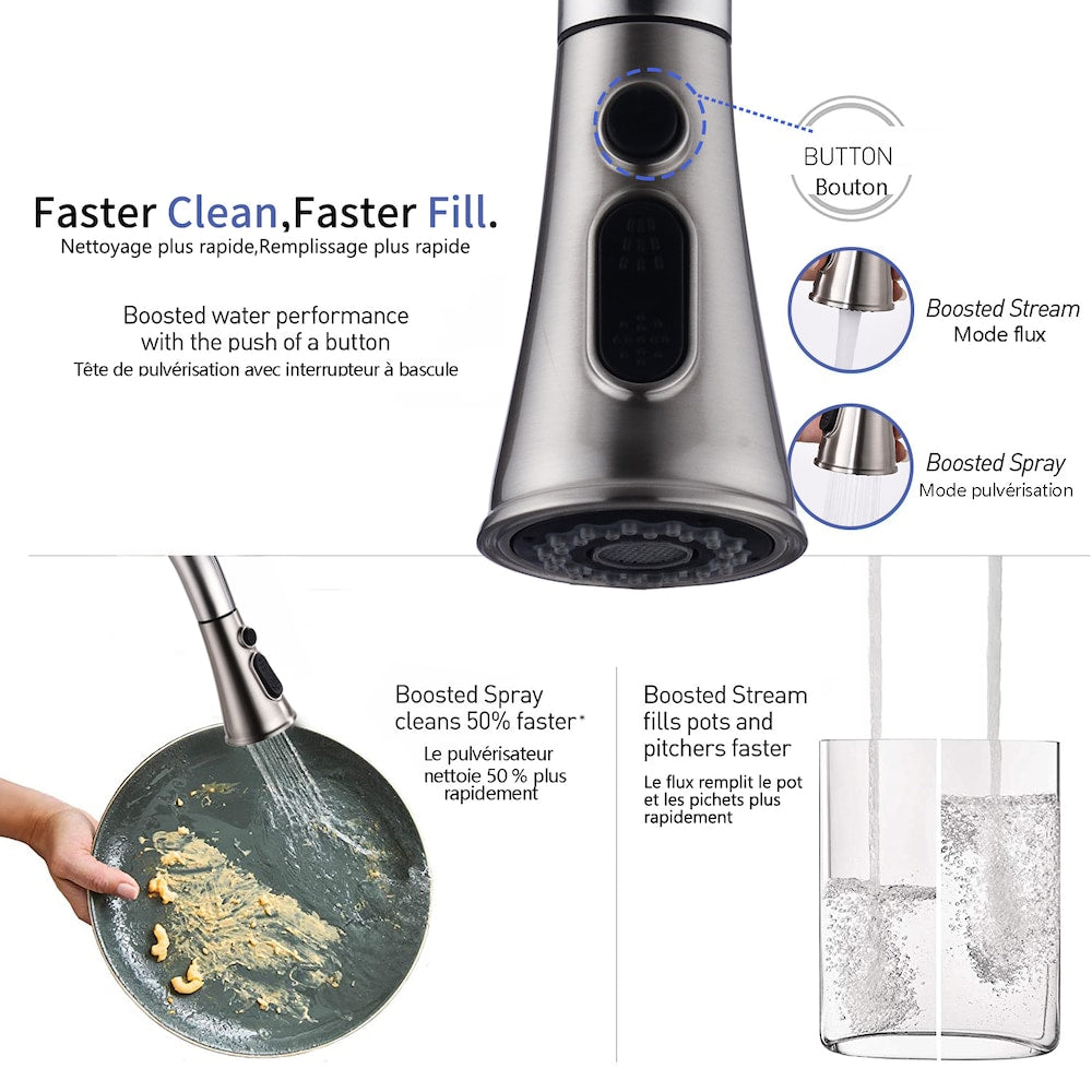 Single-Handle Stainless Steel Pull Down Sprayer Kitchen Faucet with Escutcheon in Brushed Nickel