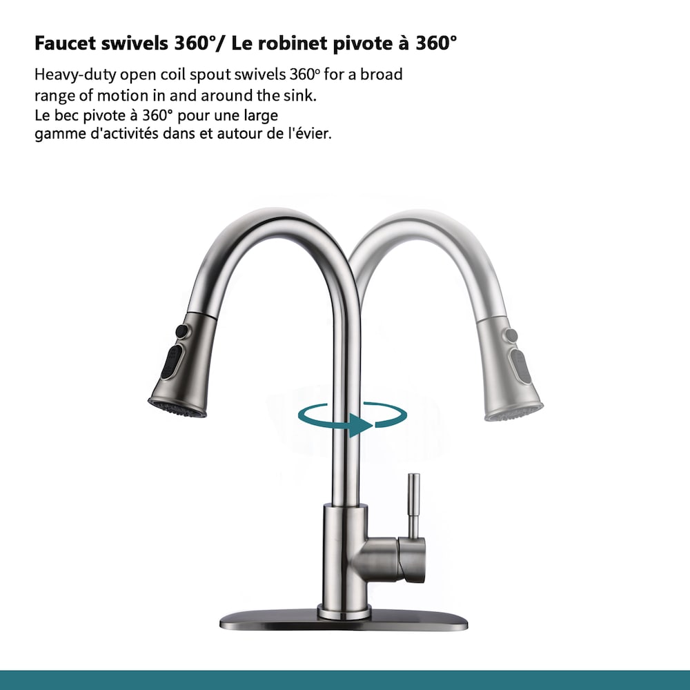 Single-Handle Stainless Steel Pull Down Sprayer Kitchen Faucet with Escutcheon in Brushed Nickel