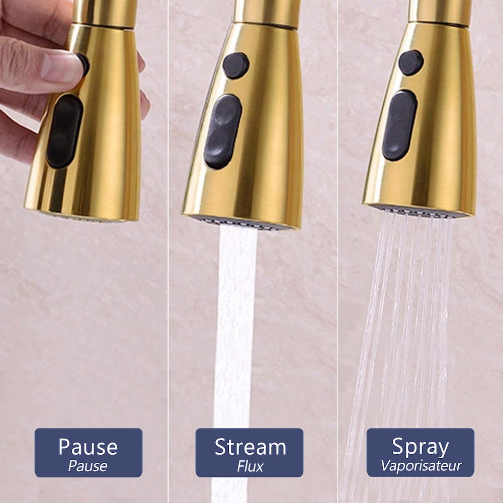 Single-Handle Stainless Steel Pull Down Sprayer Kitchen Faucet with Deck Plate in Brushed Gold