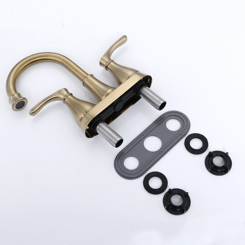 4 in. Centerset 2-Handle Swivel Spout Bathroom Faucet with Pop Up Drain in Brushed Gold