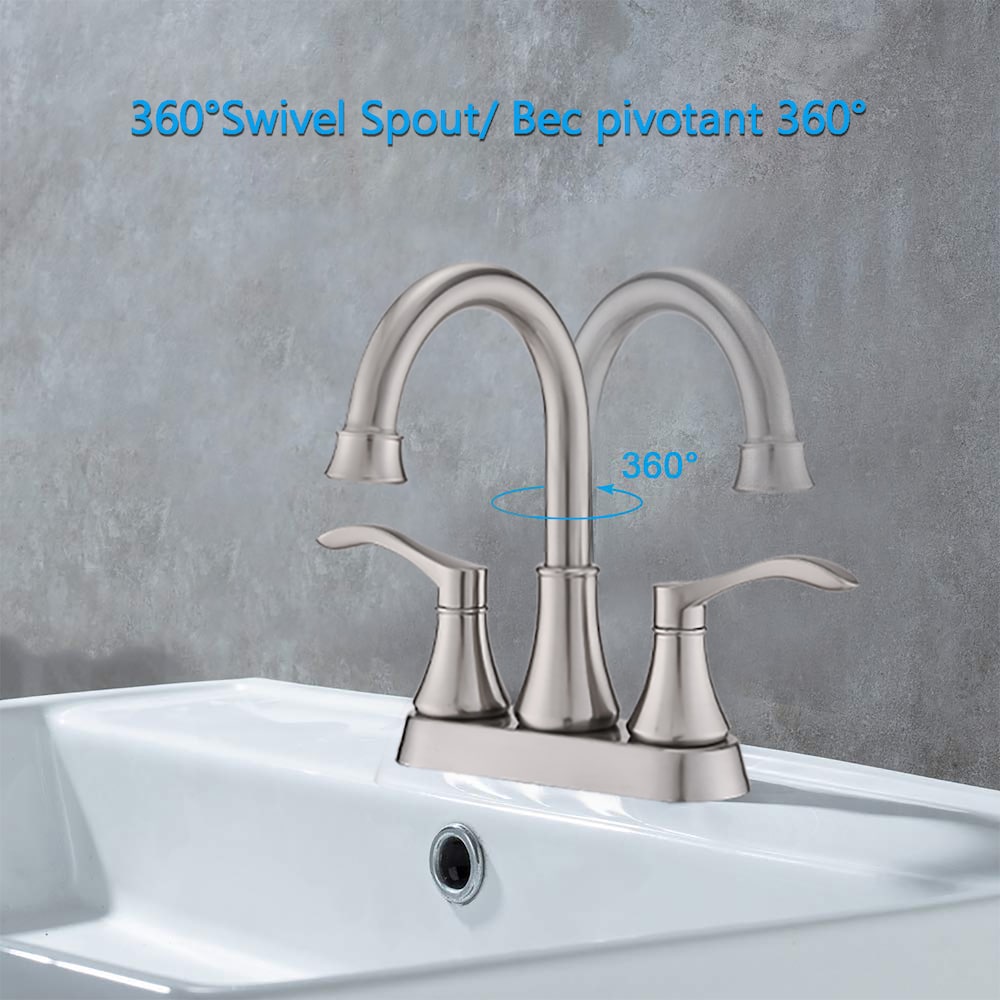 4 in. Centerset 2-Handle Swivel Spout Bathroom Faucet with Pop Up Drain in Brushed Nickel