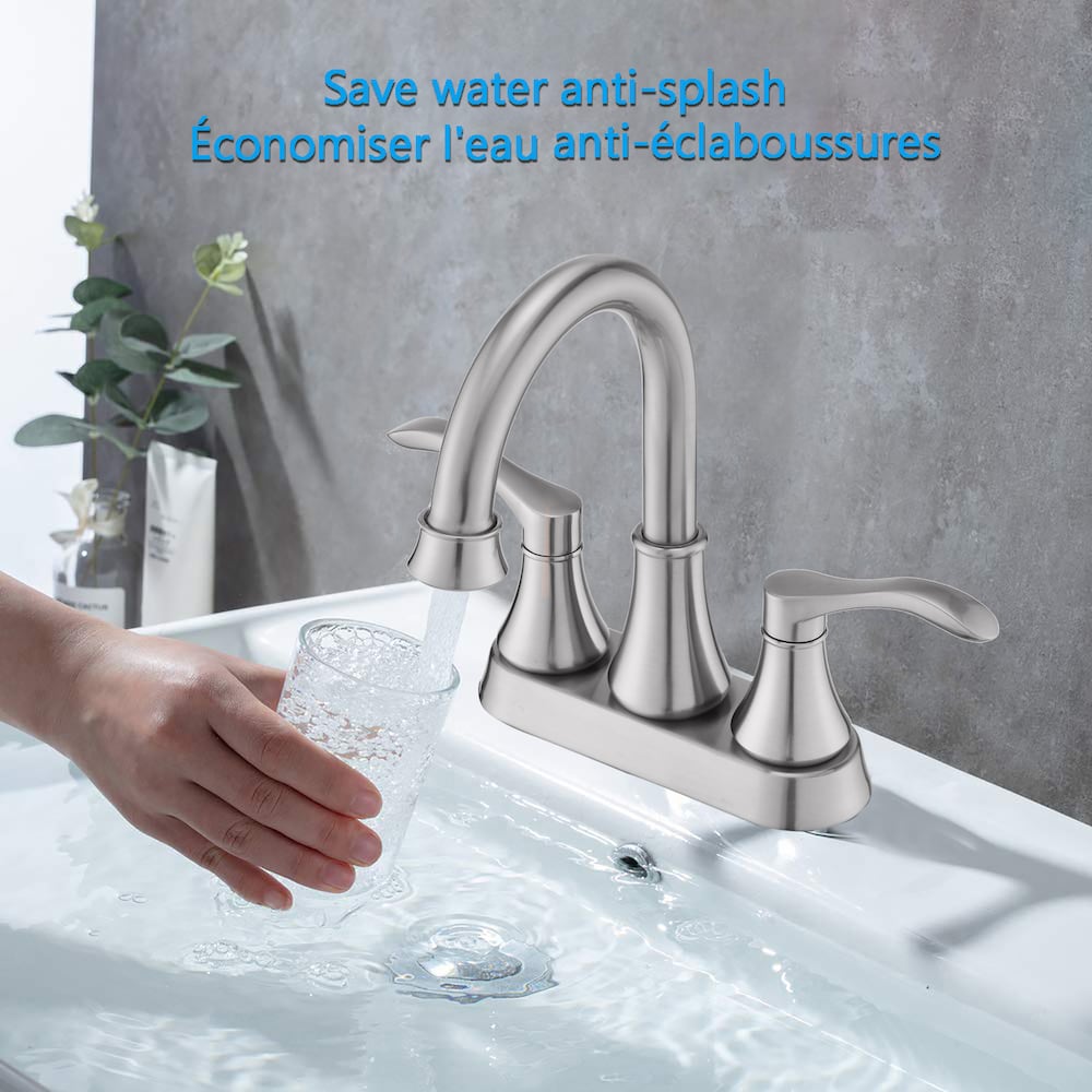 4 in. Centerset 2-Handle Swivel Spout Bathroom Faucet with Pop Up Drain in Brushed Nickel