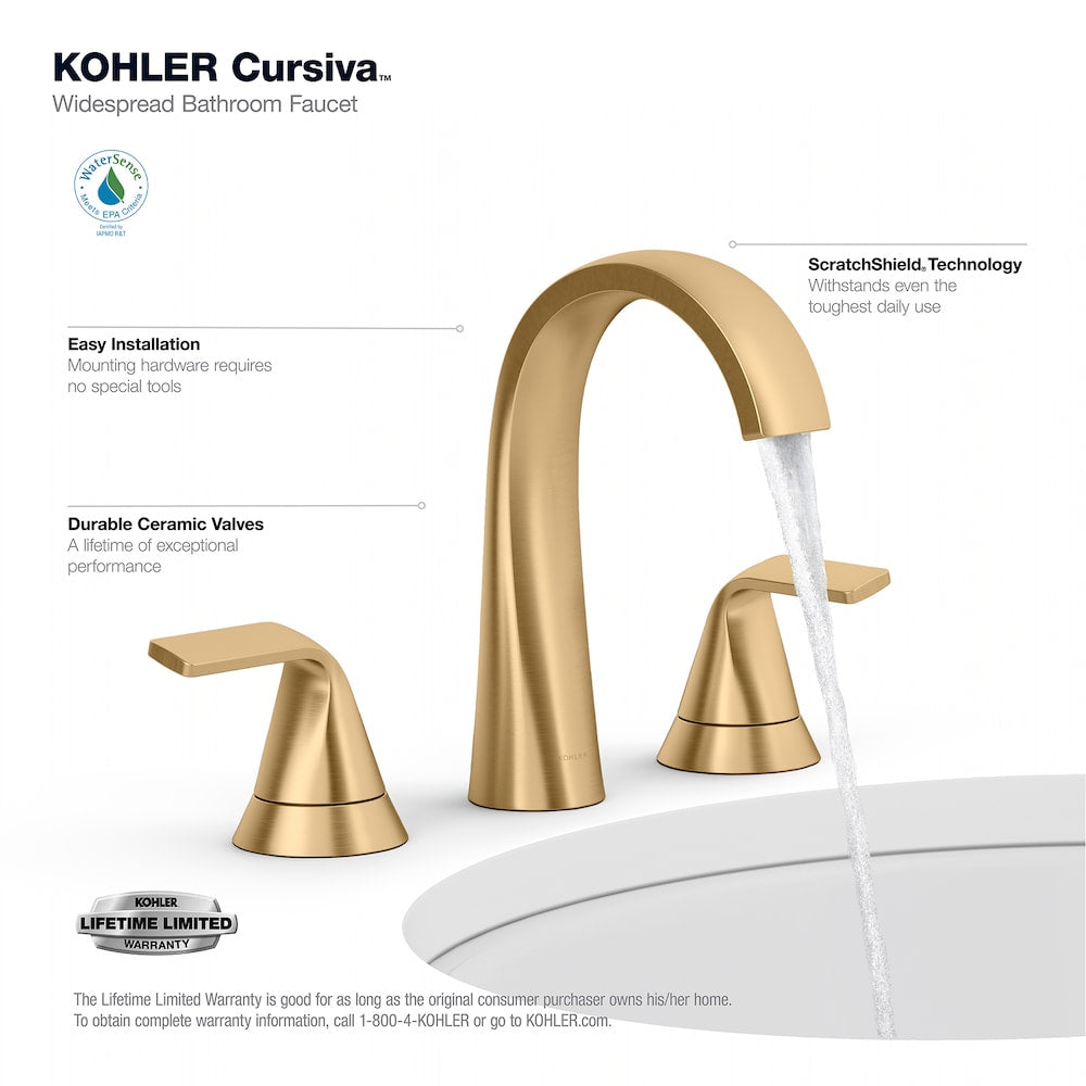 Cursiva Widespread 2-Handle Bathroom Sink Faucet in Gold