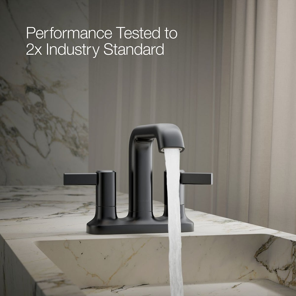 Robinet de lavabo de salle de bain à 2 poignées central Ashan en noir