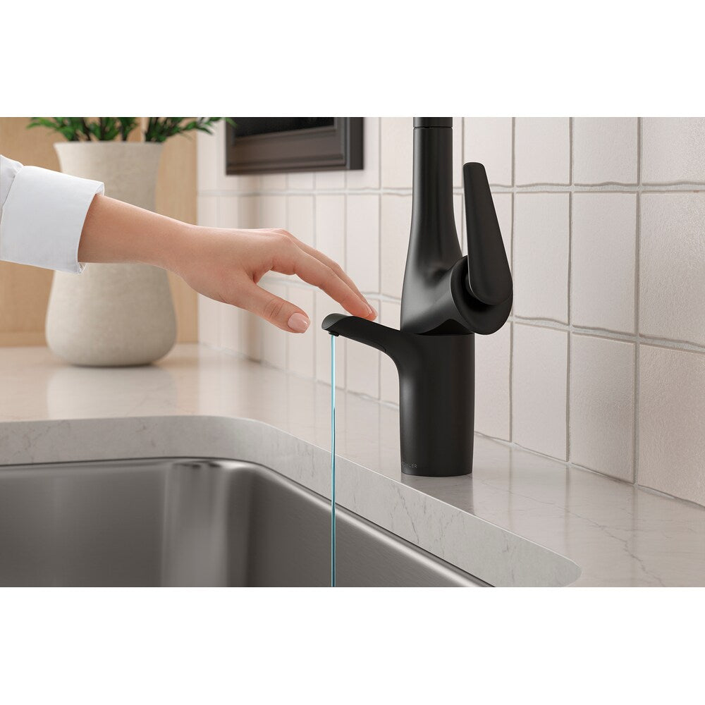 Robinet de cuisine à tirette Safia à 1 poignée avec distributeur de savon en noir