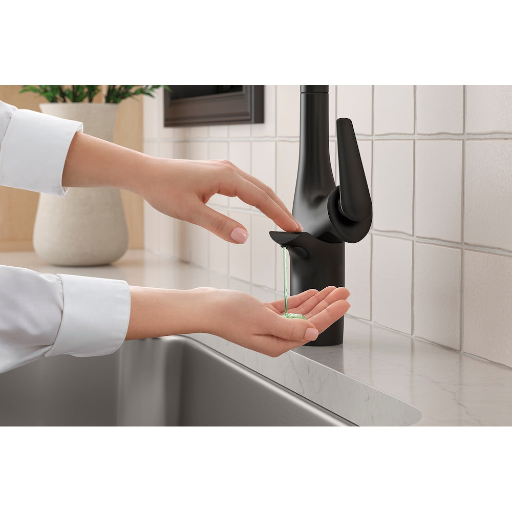 Robinet de cuisine à tirette Safia à 1 poignée avec distributeur de savon en noir