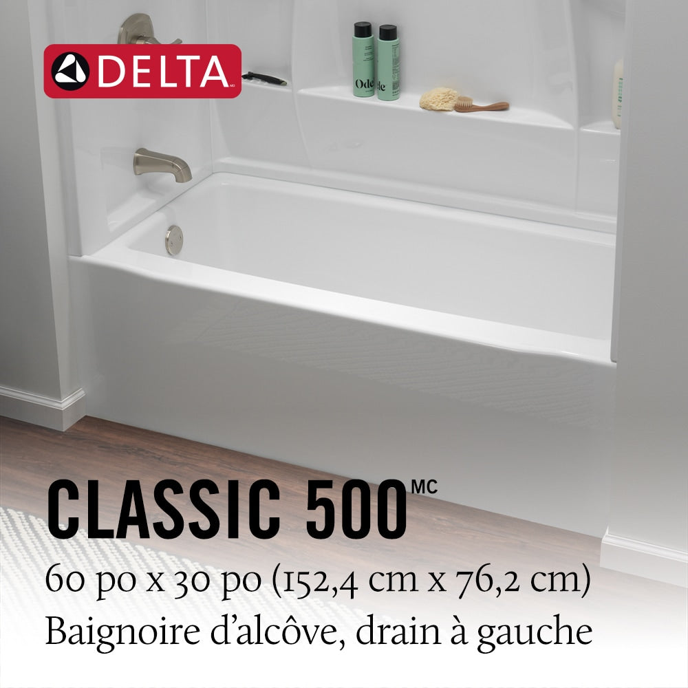 Classic 500 60 in. x 30 in. Left Drain Rectangular Alcove Bathtub in High Gloss White