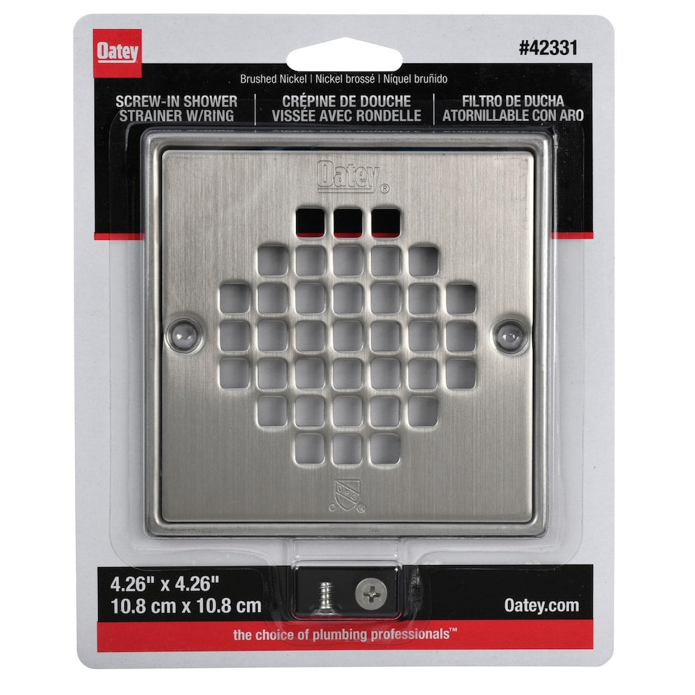 Square Screw In Shower Strainer W/Ring Brush Nickel